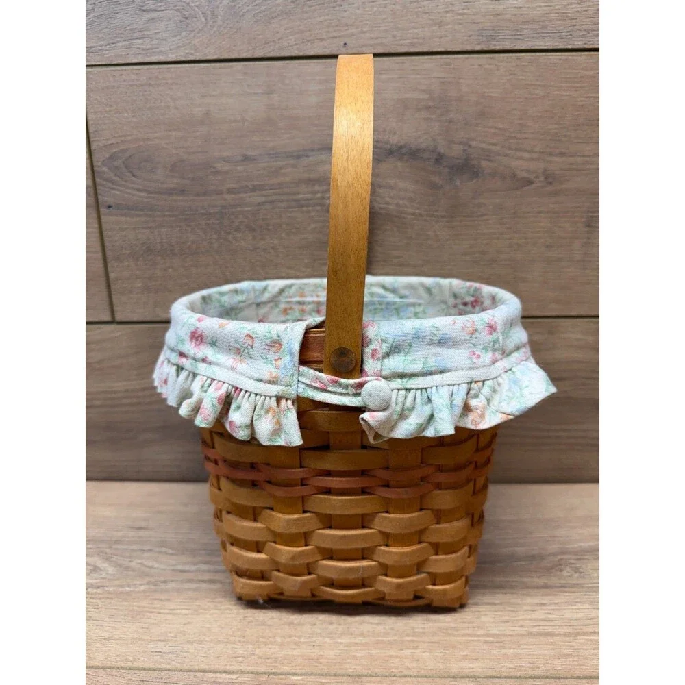 Longaberger Mothers Day Basket 2001 Vintage Blossoms Cloth Liner Plastic Insert